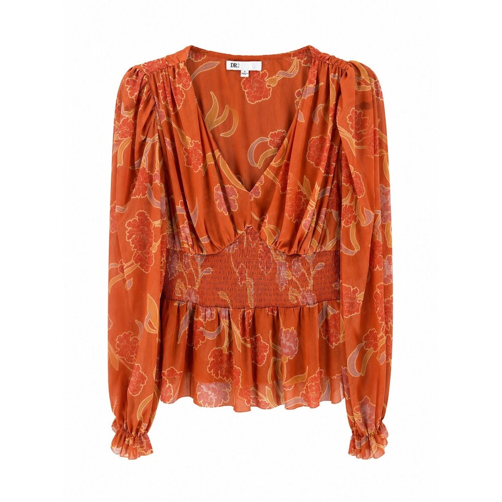 DR2 by Daniel Rainn Women’s Size M Orange Floral Smocked Peplum Blouse Top